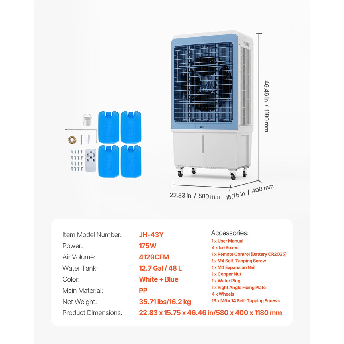 SucceBuy Evaporative Air Cooler 3100CFM with 9Gal Water Tank Swamp Cooler with Remote Control 12H Timer 4 Ice Boxes 3 Wind Speed