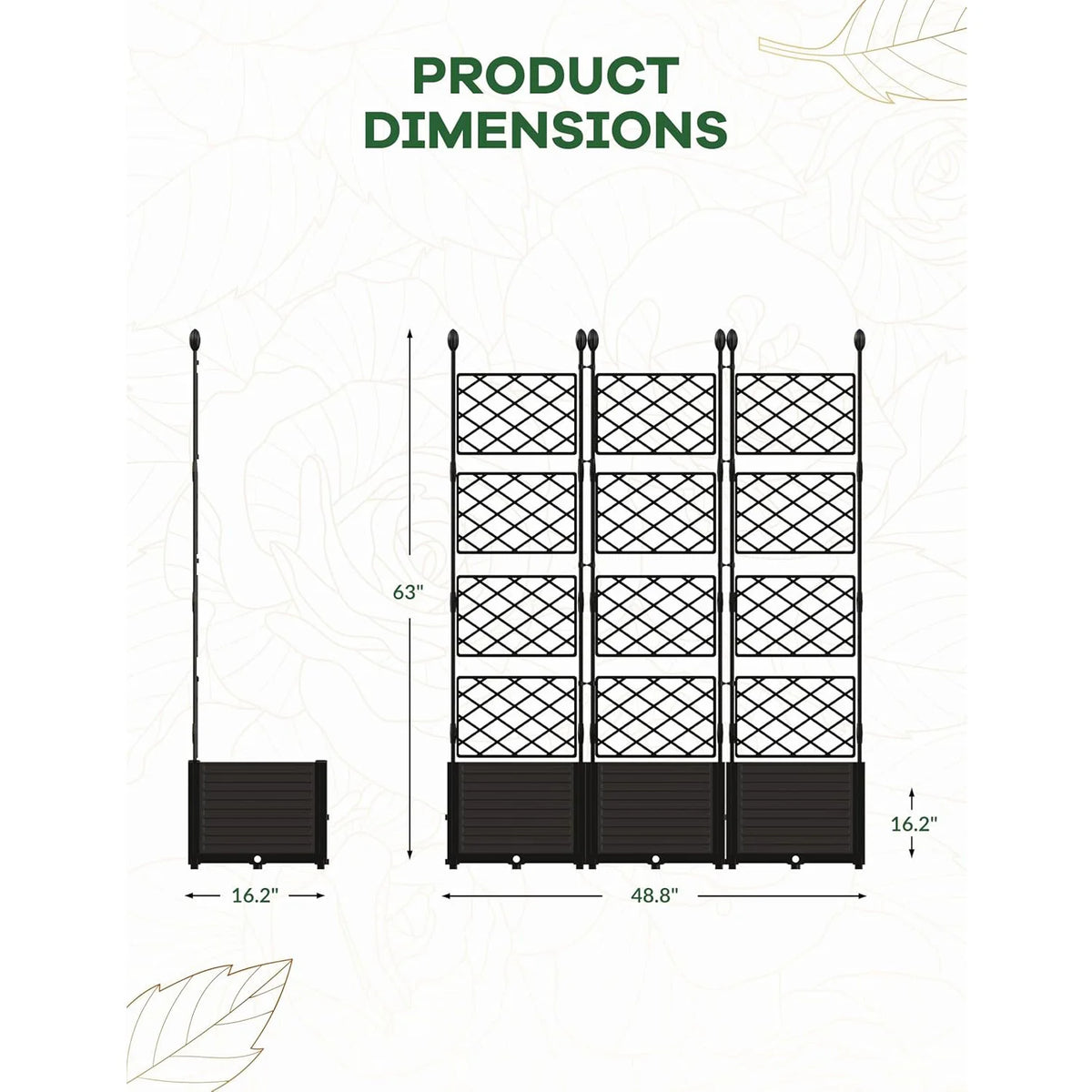 3Pcs Outdoor Raised Planter Box with Trellis Plastic Raised Garden Beds and Metal Trellis for Climbing Plants,Flowers,Vegetables