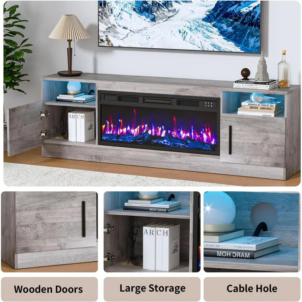 ireplace TV Stand with 36" ireplace Up to 80" TVs, 70" Entertainment Center with LED Lights, Remote Control, TV Media ole with S
