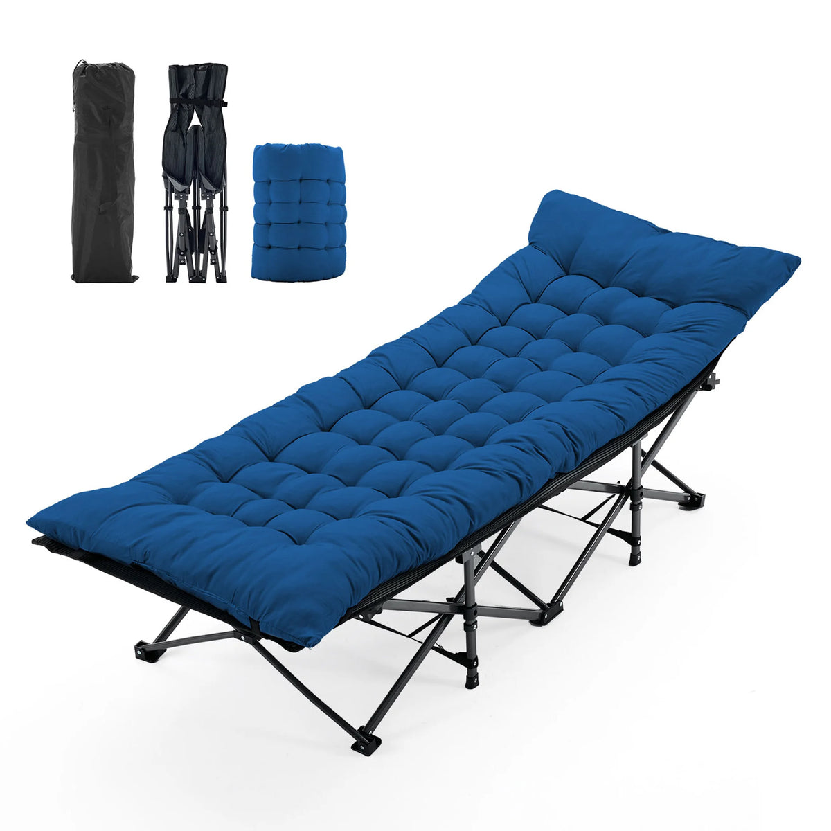 JHK Folding Camping Beach Lounge Chair Portable 3.5'' Cushion 440 lbs Sturdy Frame Compact Carry With Storage Bed for Outdoor