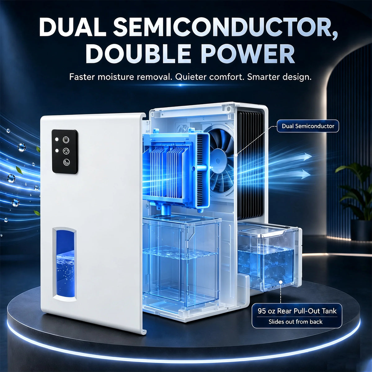 Home Portable Quiet Dehumidifier Semiconductor Moisture Remover 34OZ Daily Dehumidification Auto Stop Design For Bedroom Bathroom Wardrobe Small Apartment