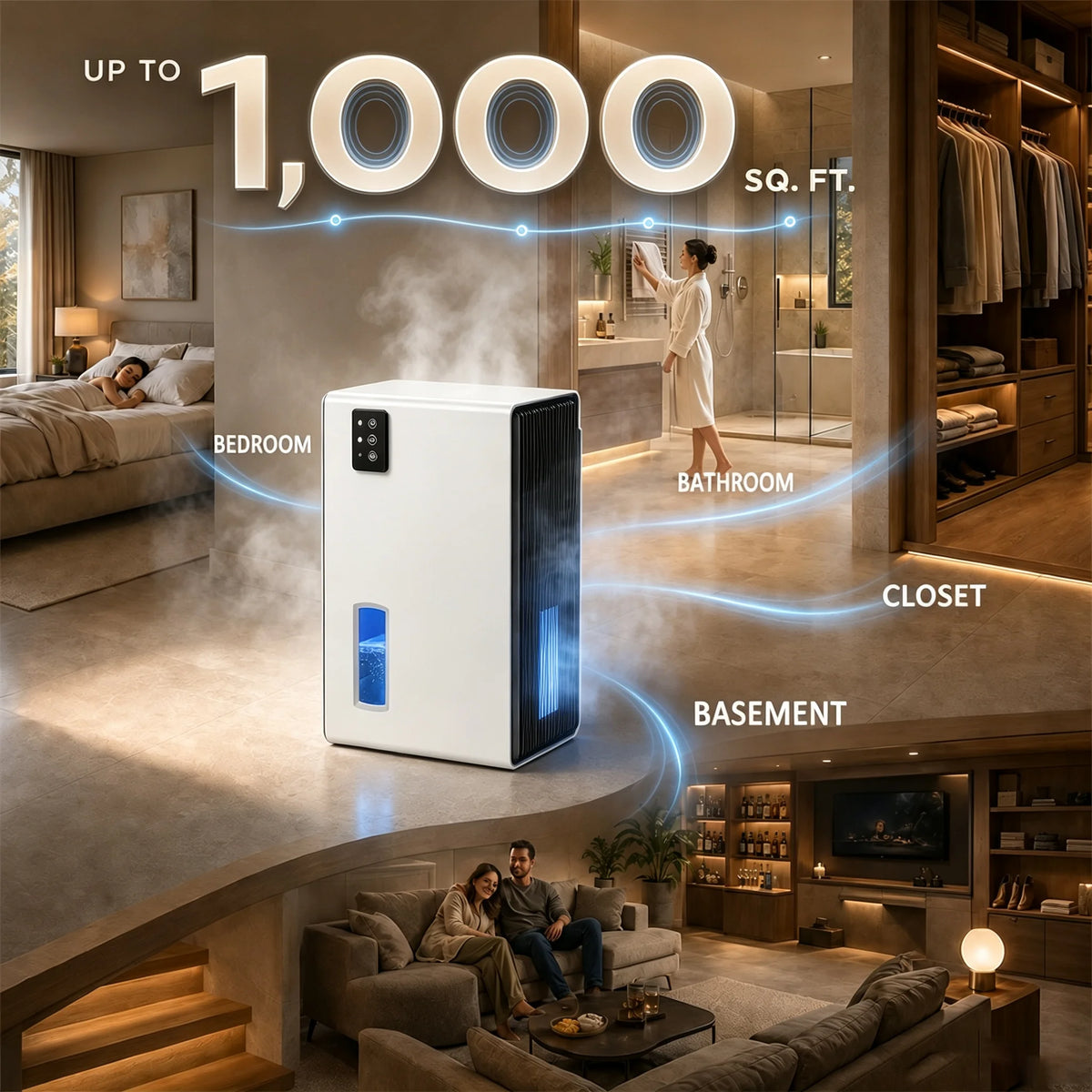 Home Portable Quiet Dehumidifier Semiconductor Moisture Remover 34OZ Daily Dehumidification Auto Stop Design For Bedroom Bathroom Wardrobe Small Apartment