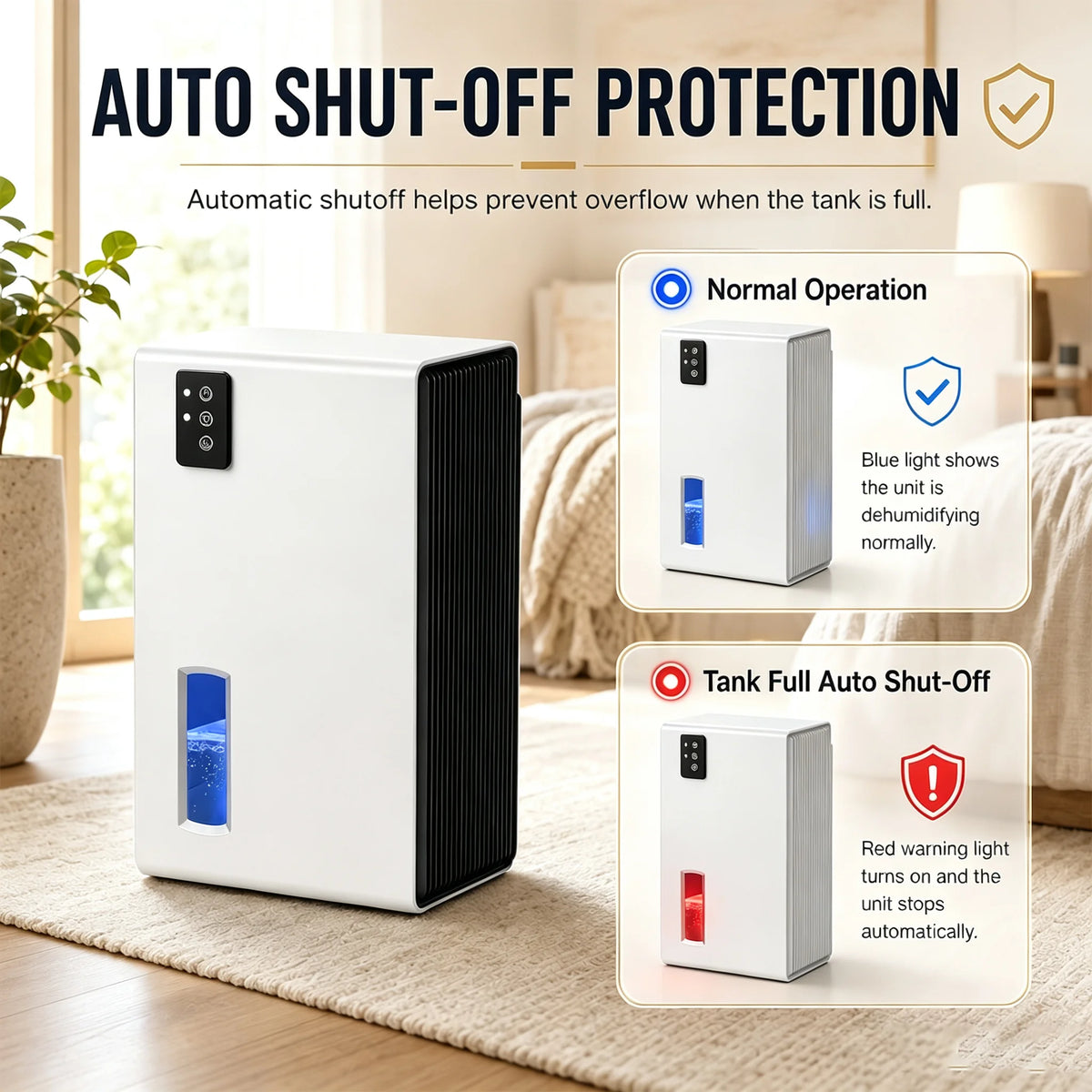 Home Portable Quiet Dehumidifier Semiconductor Moisture Remover 34OZ Daily Dehumidification Auto Stop Design For Bedroom Bathroom Wardrobe Small Apartment