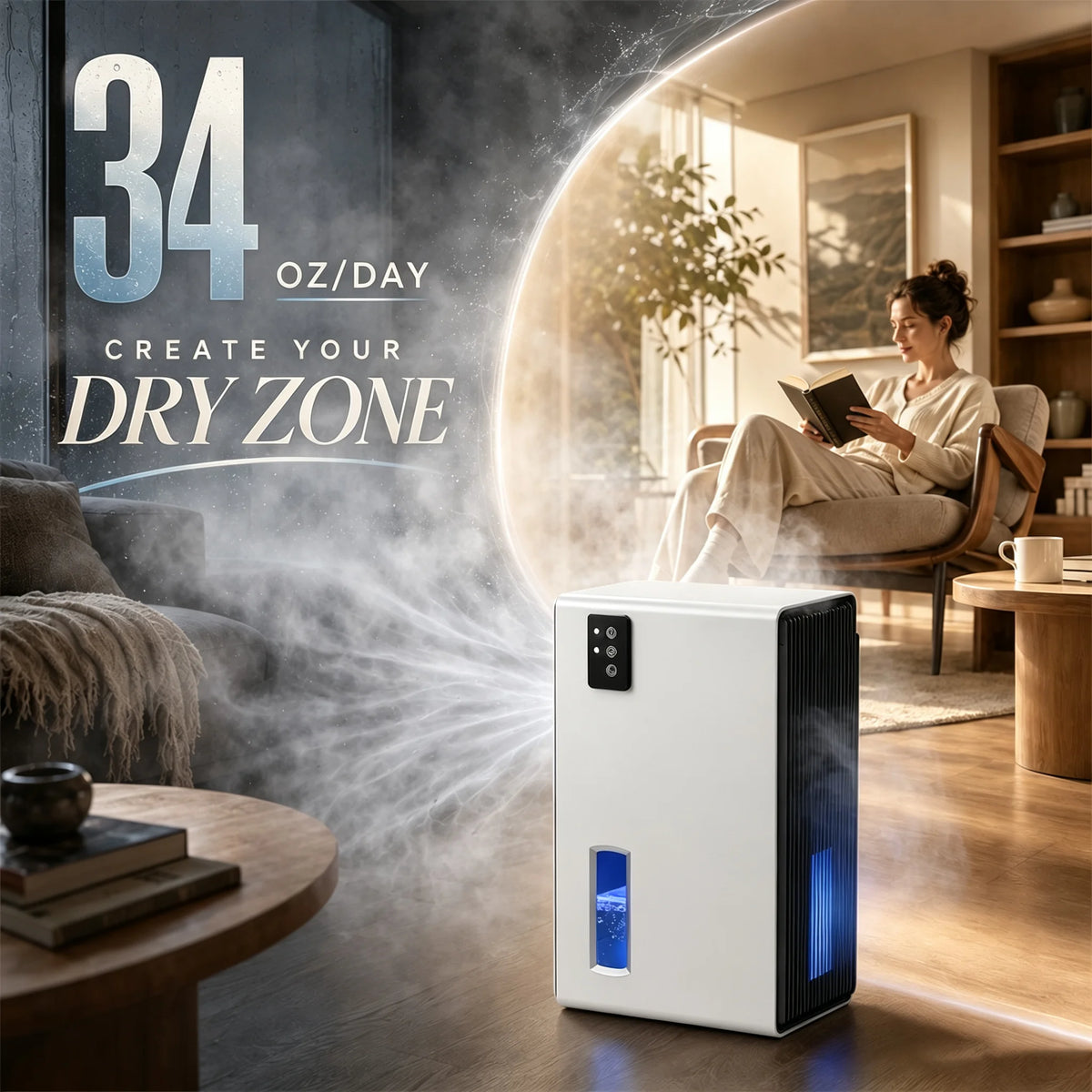 Home Portable Quiet Dehumidifier Semiconductor Moisture Remover 34OZ Daily Dehumidification Auto Stop Design For Bedroom Bathroom Wardrobe Small Apartment