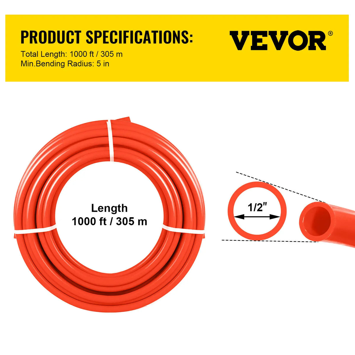 SucceBuy 1/2Inch x 1000ft Pex Tubing Oxygen Barrier O2 Red Radiant Floor Pipe Heating Systems-Pex Hot And Cold Water Pipe