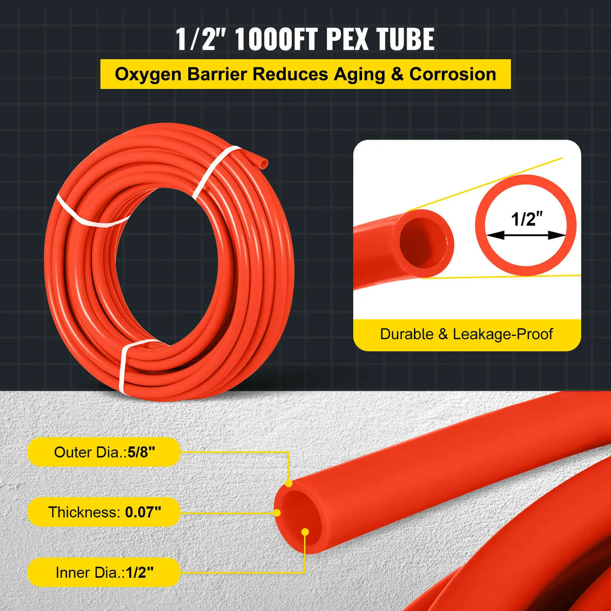 SucceBuy 1/2Inch x 1000ft Pex Tubing Oxygen Barrier O2 Red Radiant Floor Pipe Heating Systems-Pex Hot And Cold Water Pipe