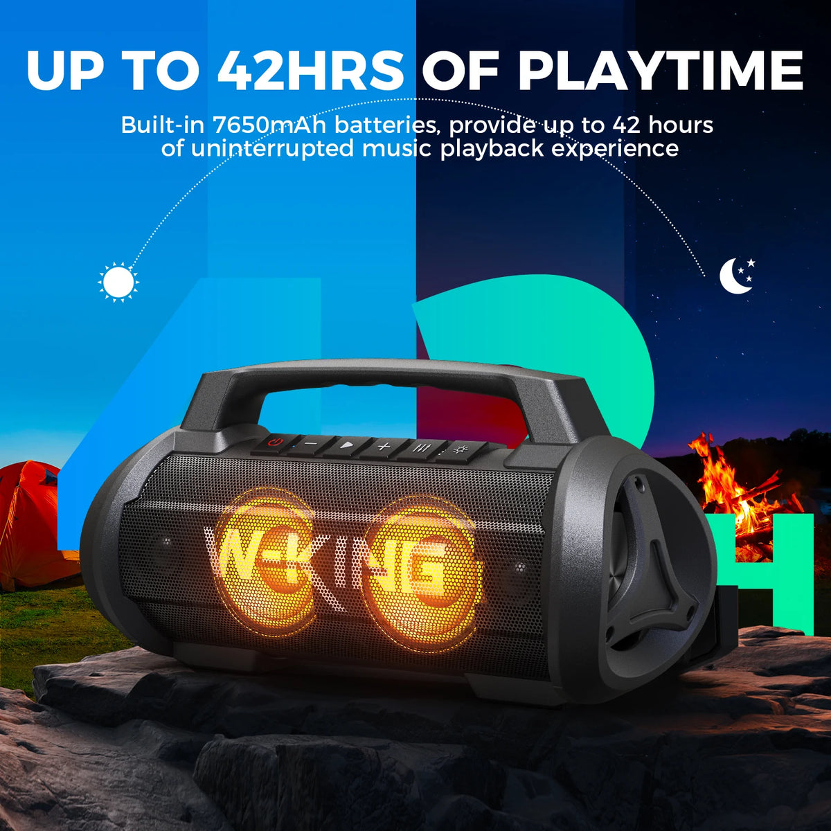 W-KING D10MIC 70W RMS Bluetooth Portable Speaker Wireless Loud IPX6 Waterproof Bluetooth Music Box with Subwoofer/Bass Boost