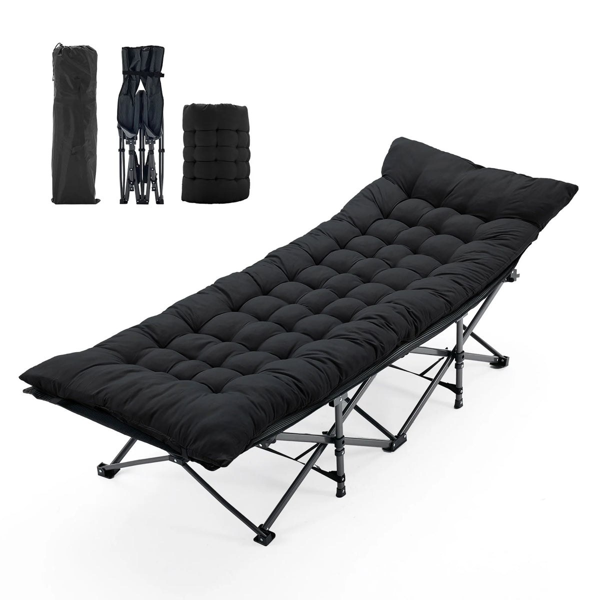 JHK Folding Camping Beach Lounge Chair Portable 3.5'' Cushion 440 lbs Sturdy Frame Compact Carry With Storage Bed for Outdoor