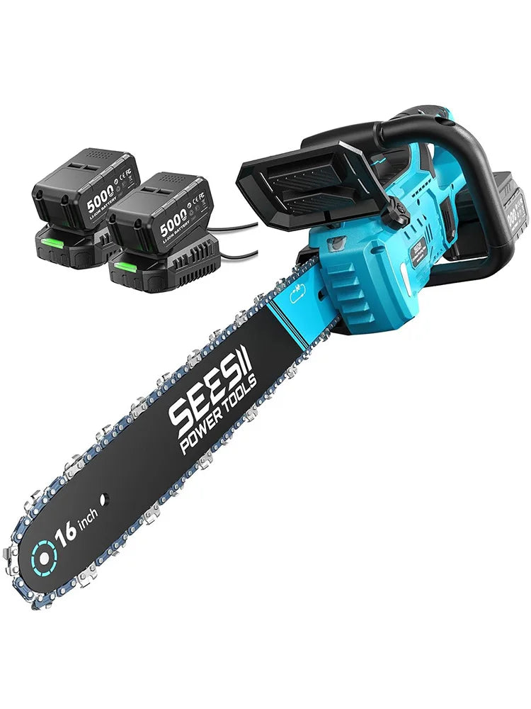 SEESII  40V 18Inch Brushless Chainsaw With Automatic Oiler 2200W Cordless Electric Saw Garden Woodworking Cutting Tool For Makita 18v Battery Pin