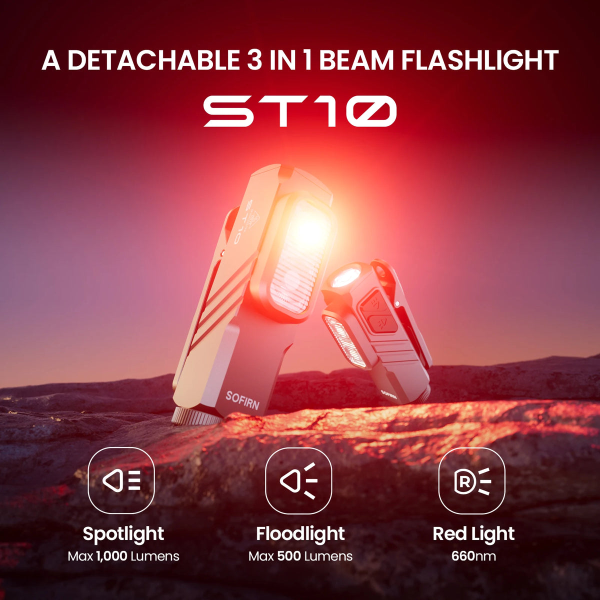 SOFIRN Mini ST10 1000LM EDC Flashlight USB C 14500 Rechargeable with Red Light 660NM Magnetic Tail & Clip Dual Switch Torch
