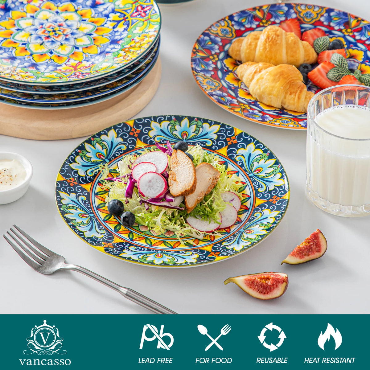 vancasso 6/12 Piece Porcelain Dinner Plates Crockery Breakfast Plate Set Scratch Resistant Flat Plates Dinnerware Set for 6