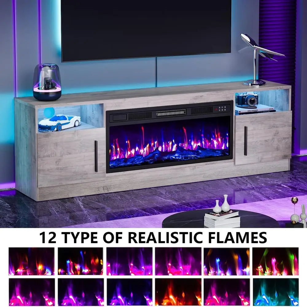 ireplace TV Stand with 36" ireplace Up to 80" TVs, 70" Entertainment Center with LED Lights, Remote Control, TV Media ole with S