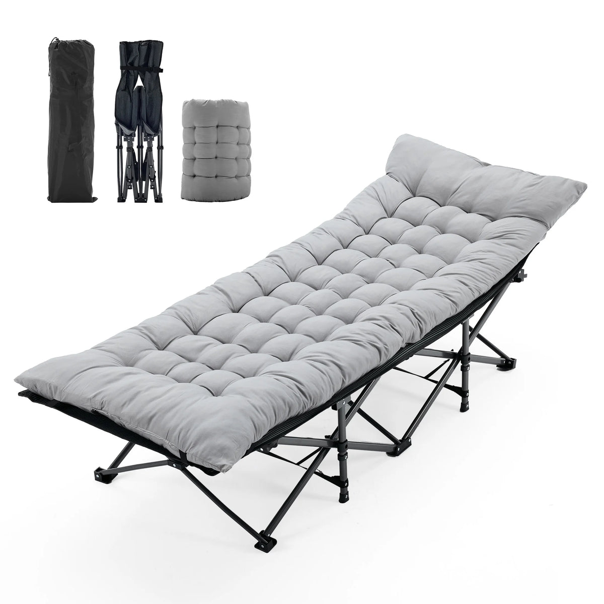 JHK Folding Camping Beach Lounge Chair Portable 3.5'' Cushion 440 lbs Sturdy Frame Compact Carry With Storage Bed for Outdoor