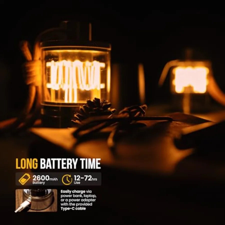 Vintage Aluminum Camping Lantern Light - Dimmable Warm Glow Lamp Handcrafted Alloy USB-C 72H Runtime IPX4 Waterproof for Hiking