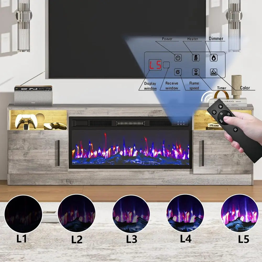 ireplace TV Stand with 36" ireplace Up to 80" TVs, 70" Entertainment Center with LED Lights, Remote Control, TV Media ole with S