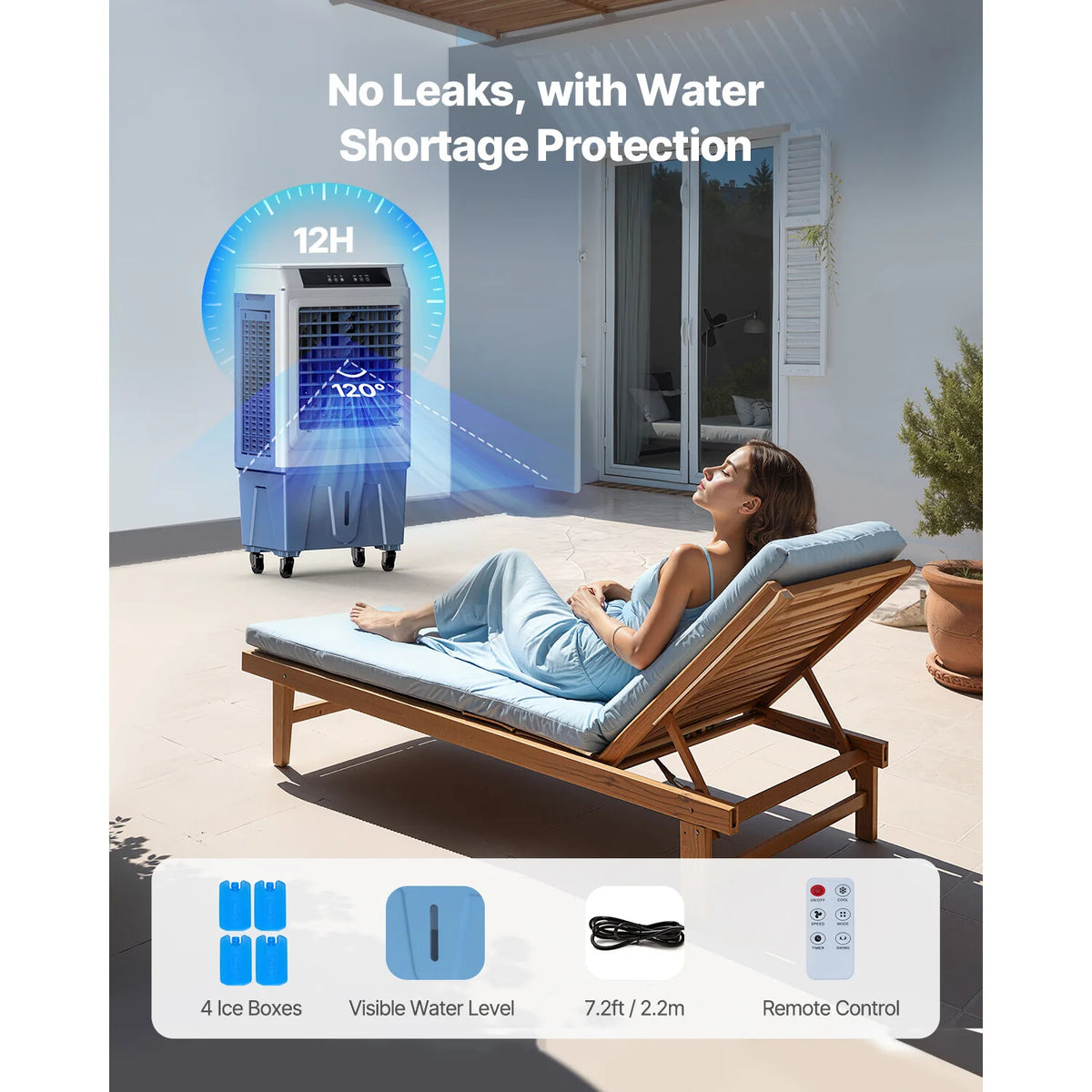 SucceBuy Evaporative Air Cooler 3100CFM with 9Gal Water Tank Swamp Cooler with Remote Control 12H Timer 4 Ice Boxes 3 Wind Speed