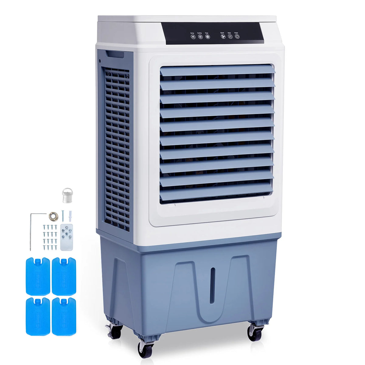 SucceBuy Evaporative Air Cooler 3100CFM with 9Gal Water Tank Swamp Cooler with Remote Control 12H Timer 4 Ice Boxes 3 Wind Speed