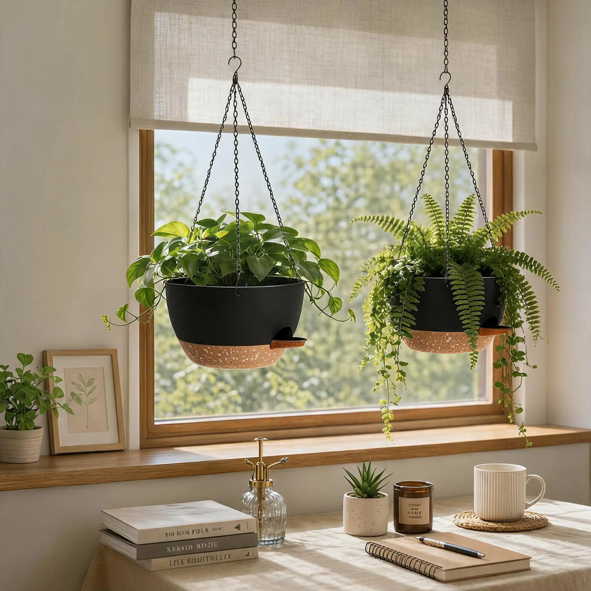 2 Pack Self Watering Hanging Planters 50oz Large Indoor Outdoor Hanging Baskets Flower Pots For Trailing Plants Side Fill Spout