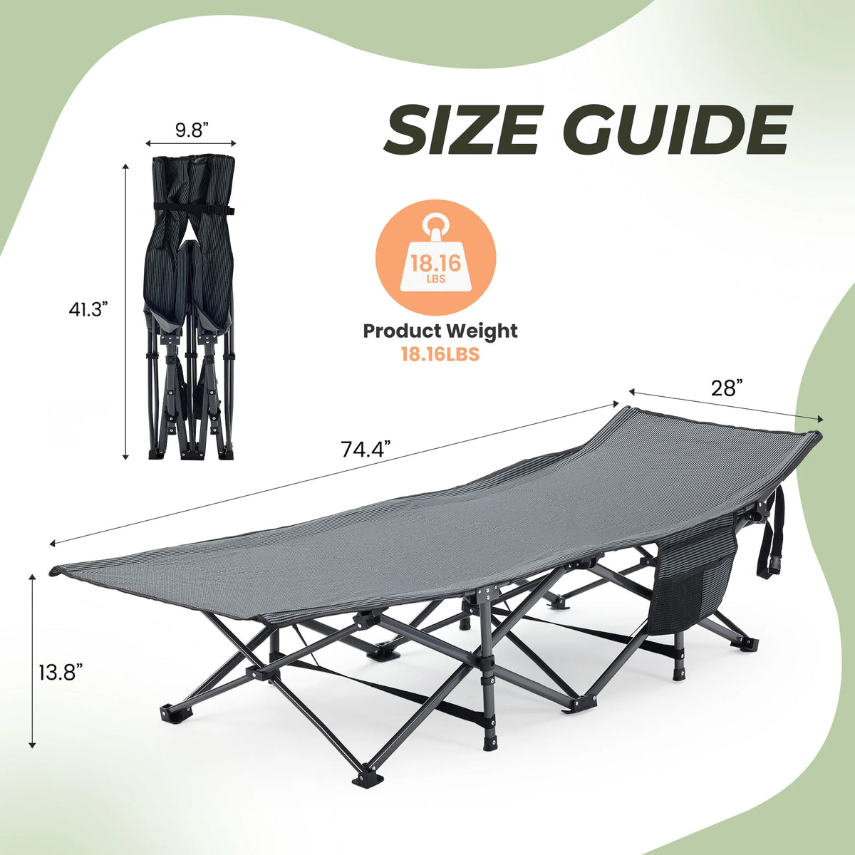 JHK Folding Camping Beach Lounge Chair Portable 3.5'' Cushion 440 lbs Sturdy Frame Compact Carry With Storage Bed for Outdoor