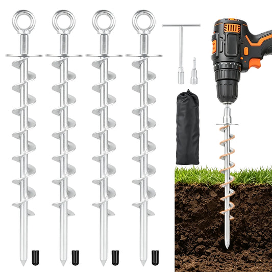 15-Lnch Heavy-Duty Spiral Earth Anchor Suitable For Tents Trampolines Outdoor Stakes Garden Posts And Safety Anchoring - Sliver
