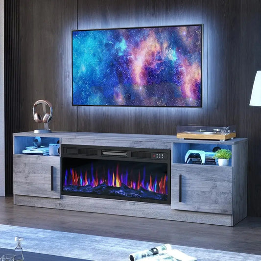 ireplace TV Stand with 36" ireplace Up to 80" TVs, 70" Entertainment Center with LED Lights, Remote Control, TV Media ole with S