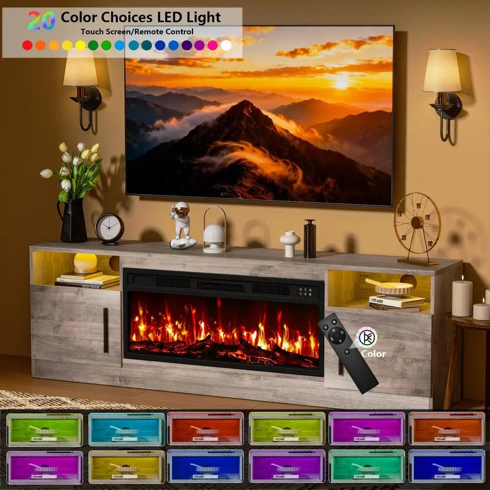 ireplace TV Stand with 36" ireplace Up to 80" TVs, 70" Entertainment Center with LED Lights, Remote Control, TV Media ole with S