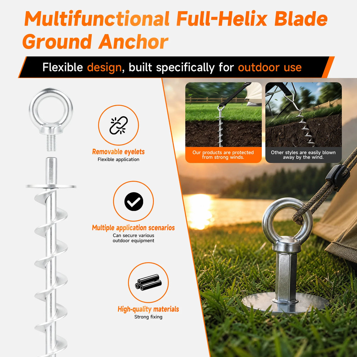 15-Lnch Heavy-Duty Spiral Earth Anchor Suitable For Tents Trampolines Outdoor Stakes Garden Posts And Safety Anchoring - Sliver