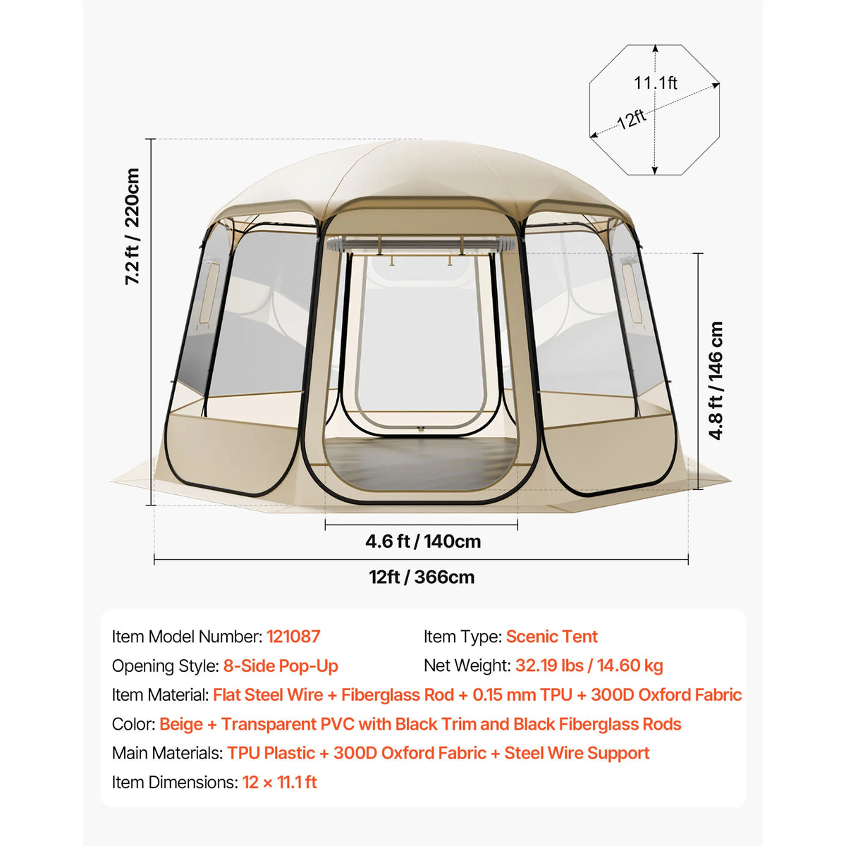 SucceBuy Pop up Bubble Tent Waterproof & UV-Resistant Clear Camping Tent Shelter Outdoor Garden Dome Igloo Tents with Windows