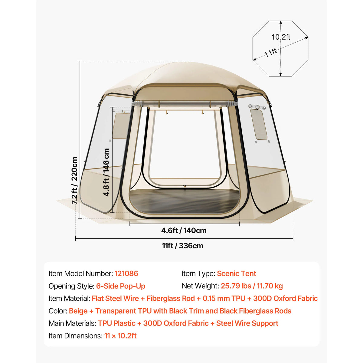 SucceBuy Pop up Bubble Tent Waterproof & UV-Resistant Clear Camping Tent Shelter Outdoor Garden Dome Igloo Tents with Windows