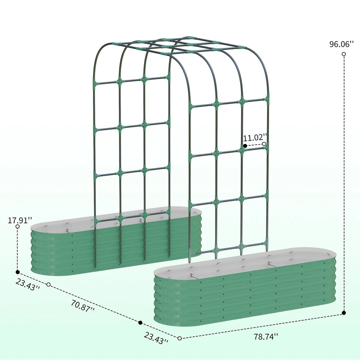 Galvanized Raised Garden Bed with 96in Arch Trellis, Rustproof Expandable Planter Box for Vines Flowers Herbs
