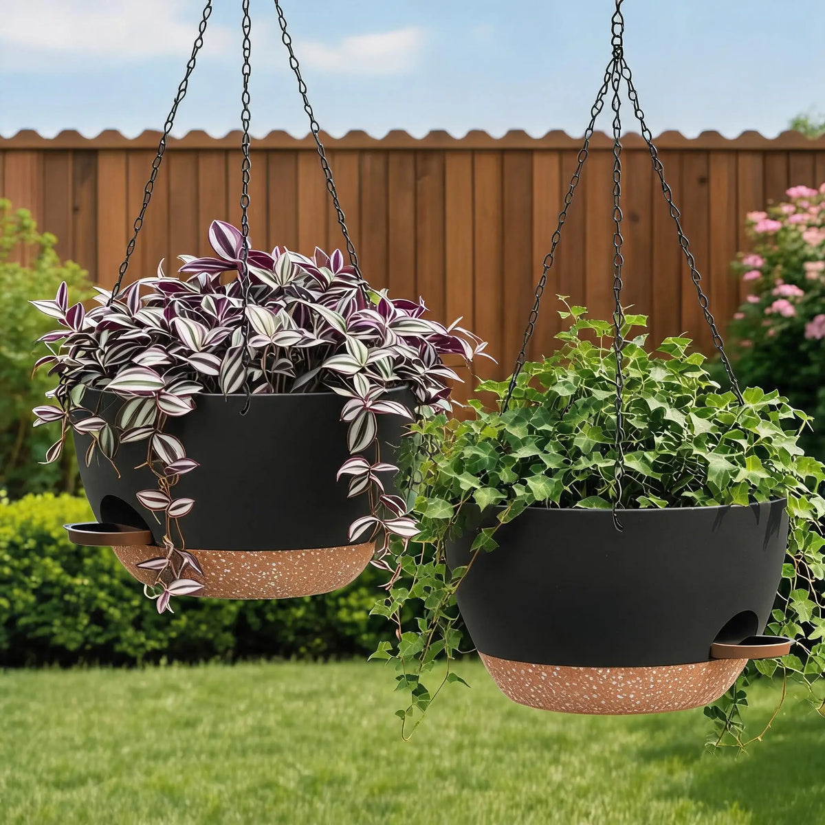 2 Pack Self Watering Hanging Planters 50oz Large Indoor Outdoor Hanging Baskets Flower Pots For Trailing Plants Side Fill Spout