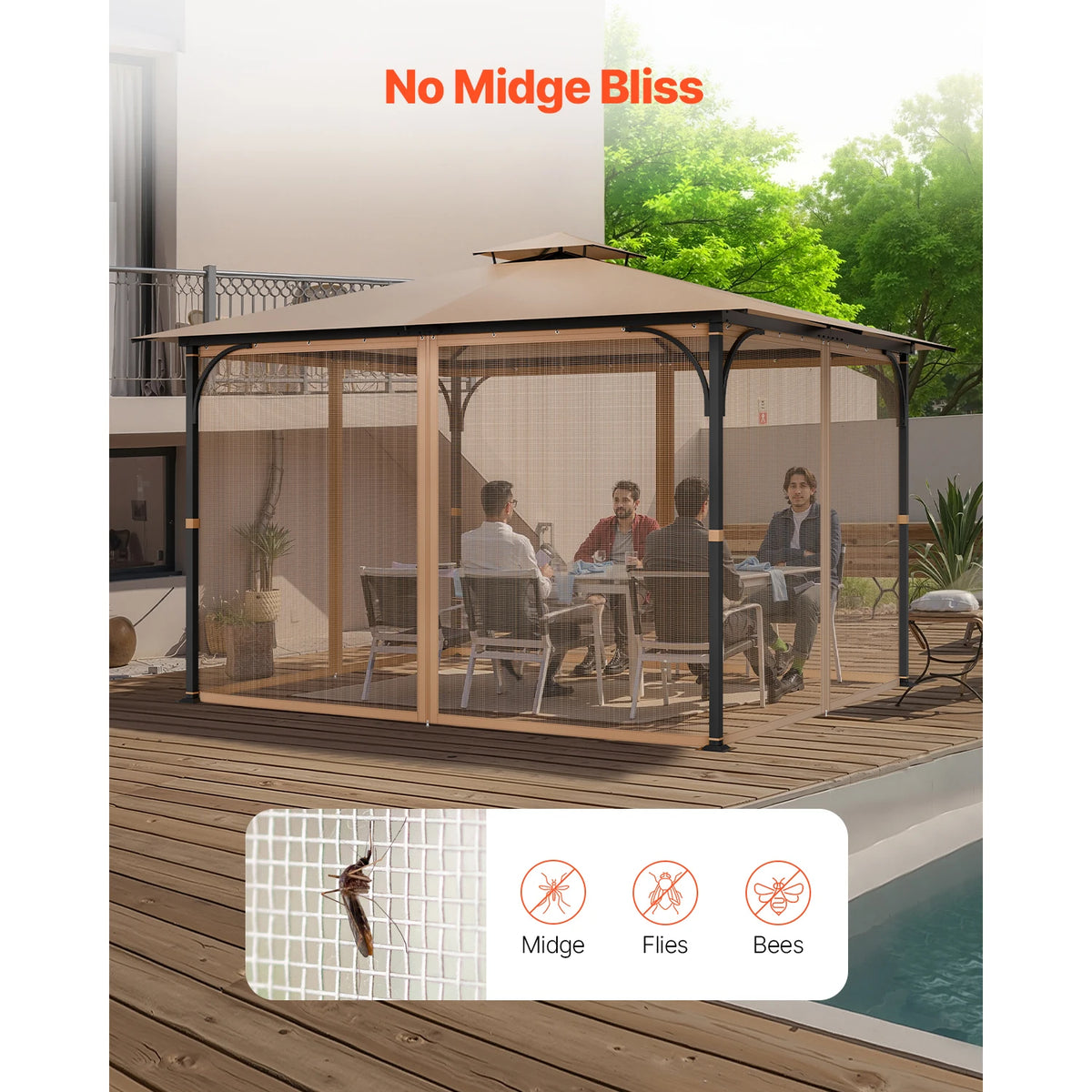 SucceBuy Gazebo Netting Replacement Fit Most 10 x 12 x 7FT Gazebo Curtain 4-Panel Sidewall Mesh Net Canopy Screen (Netting Only)