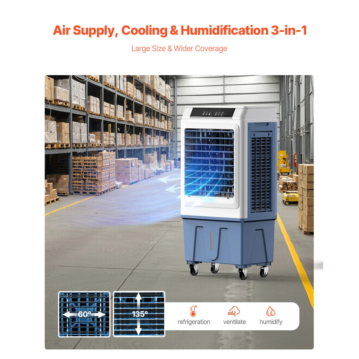 SucceBuy Evaporative Air Cooler 3100CFM with 9Gal Water Tank Swamp Cooler with Remote Control 12H Timer 4 Ice Boxes 3 Wind Speed