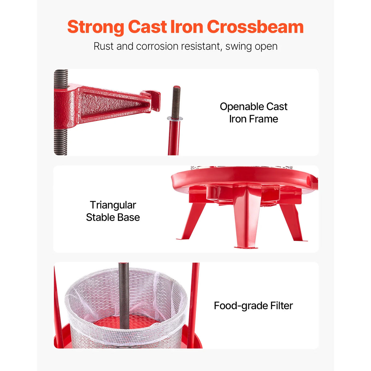 SucceBuy 9L 14L Fruit Wine Press Stainless Steel Basket with Cross-beam and Triangular Structure Manual Juice Maker for Kitchen