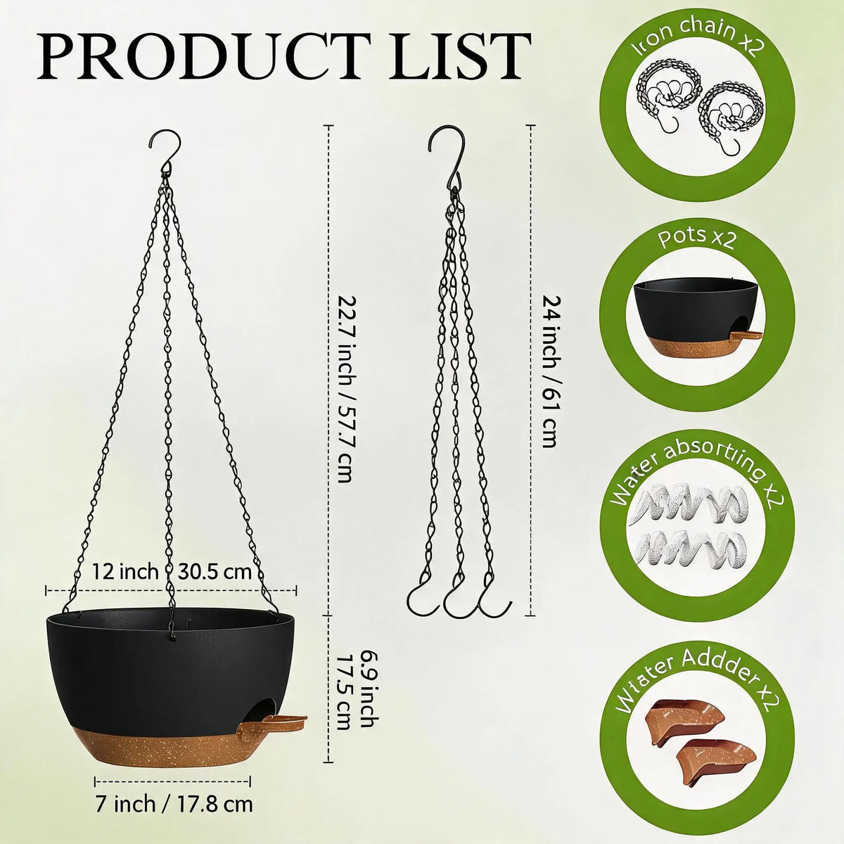 2 Pack Self Watering Hanging Planters 50oz Large Indoor Outdoor Hanging Baskets Flower Pots For Trailing Plants Side Fill Spout