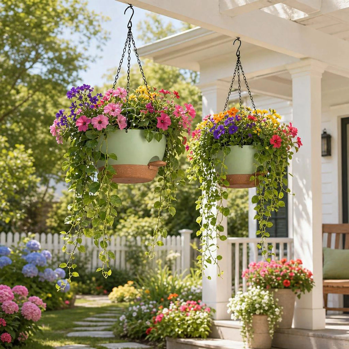 2 Pack Self Watering Hanging Planters 50oz Large Indoor Outdoor Hanging Baskets Flower Pots For Trailing Plants Side Fill Spout