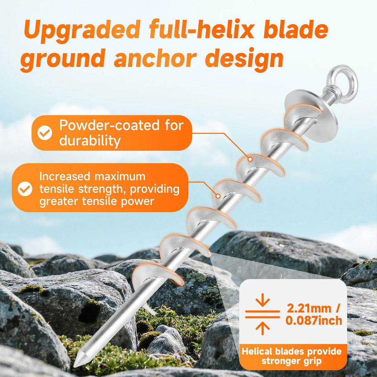 15-Lnch Heavy-Duty Spiral Earth Anchor Suitable For Tents Trampolines Outdoor Stakes Garden Posts And Safety Anchoring - Sliver