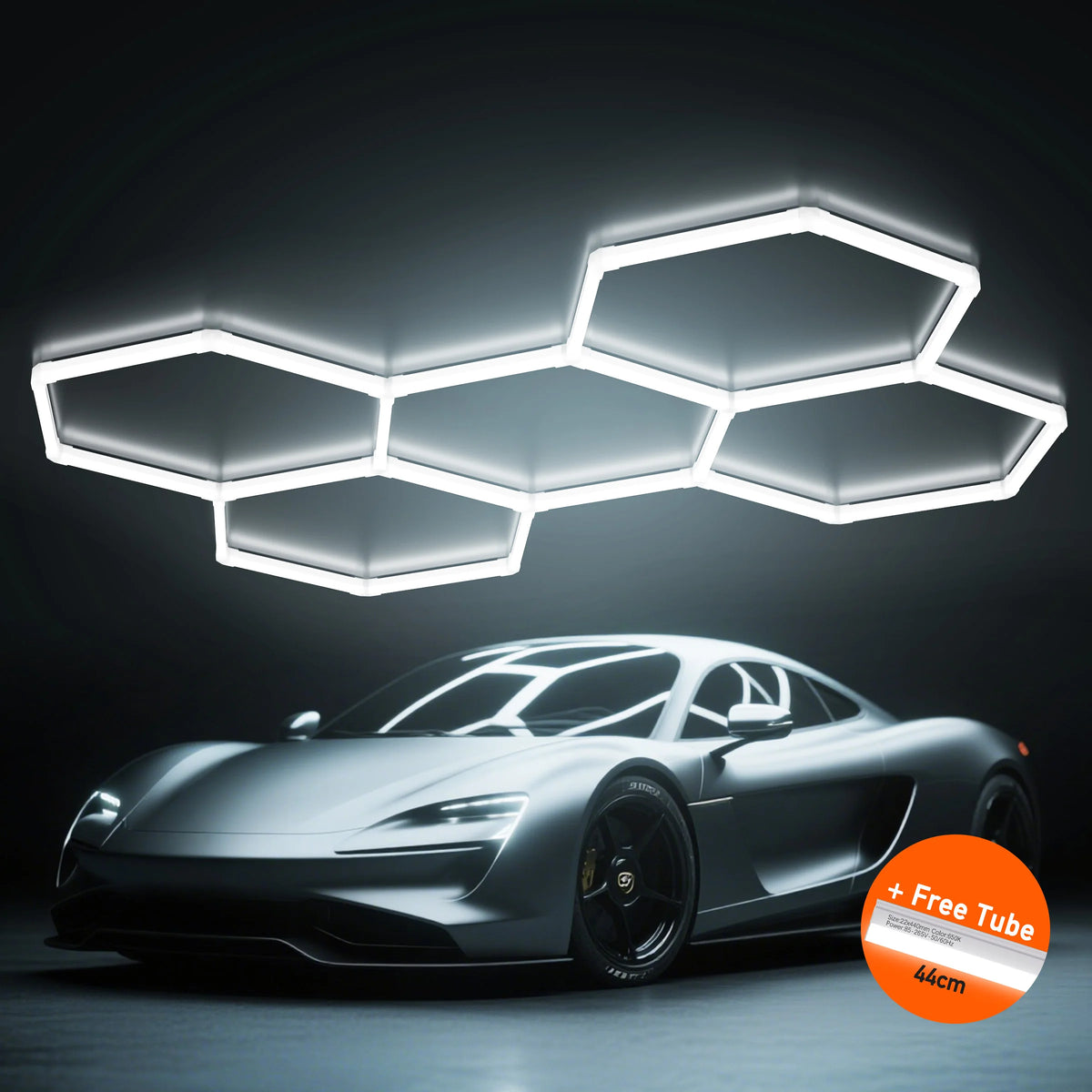 Hexagon LED Garage Light 700W 80000LM, Honeycomb Ceiling Light with Frame, LED Hexagonal Lighting for Car Detailing, Auto Repair Shop, Workshop, Showroom, Gym and Barbershop