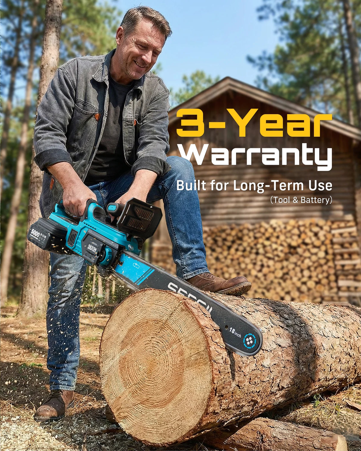 SEESII  40V 18Inch Brushless Chainsaw With Automatic Oiler 2200W Cordless Electric Saw Garden Woodworking Cutting Tool For Makita 18v Battery Pin