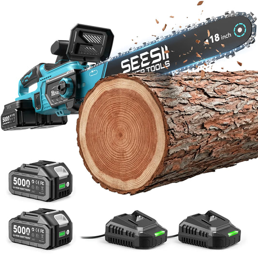 SEESII  40V 18Inch Brushless Chainsaw With Automatic Oiler 2200W Cordless Electric Saw Garden Woodworking Cutting Tool For Makita 18v Battery Pin