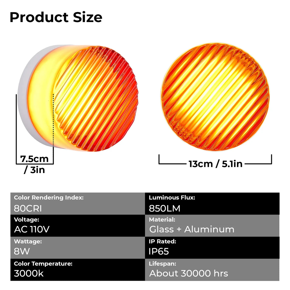 ARLGSITE 5.1-Inch Orange-Red Bathroom Wall Light with Minimalist, Thick Ribbed Glass Shade – Ideal for Home Decor