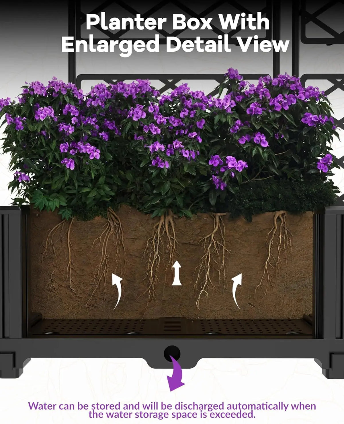 3Pcs Outdoor Raised Planter Box with Trellis Plastic Raised Garden Beds and Metal Trellis for Climbing Plants,Flowers,Vegetables