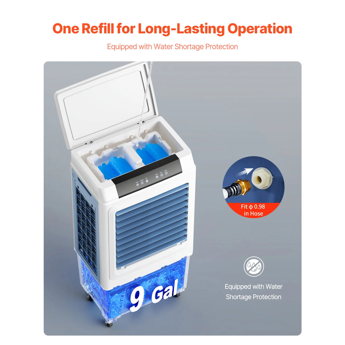 SucceBuy Evaporative Air Cooler 3100CFM with 9Gal Water Tank Swamp Cooler with Remote Control 12H Timer 4 Ice Boxes 3 Wind Speed