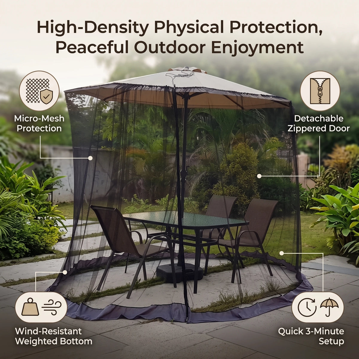 Patio Umbrella Screen Patio Umbrella Netting 230CM Height Polyester Mesh Parasol Protective Screen Fit 250-300CM Umbrellas