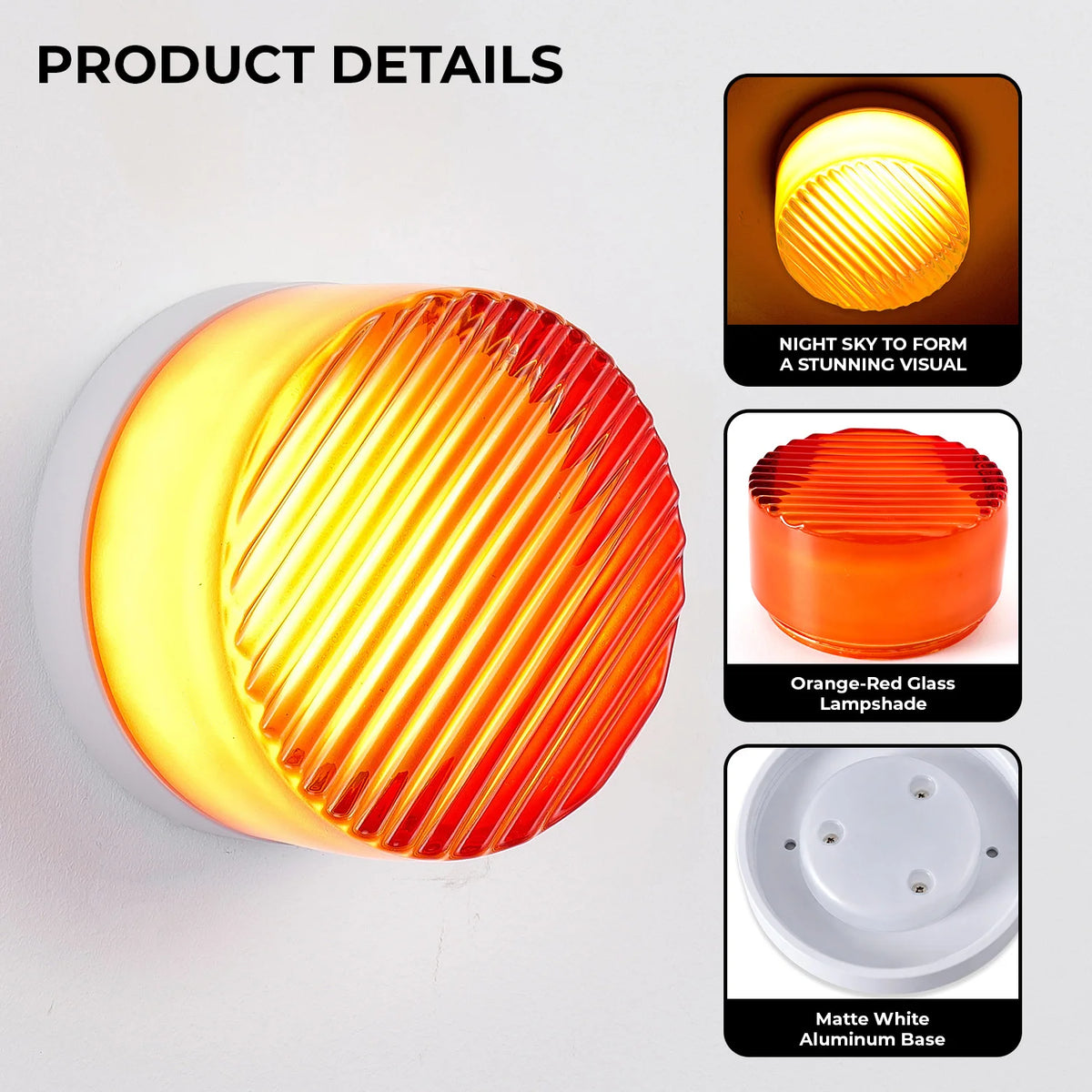 ARLGSITE 5.1-Inch Orange-Red Bathroom Wall Light with Minimalist, Thick Ribbed Glass Shade – Ideal for Home Decor