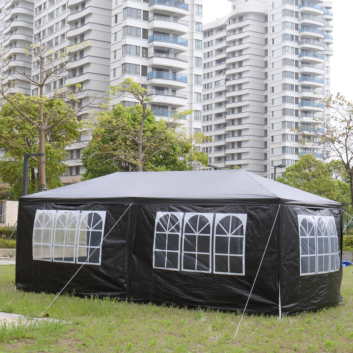 10 x 20 ft Outdoor Party Tent with 6 Removable Sidewalls Waterproof Canopy Patio Wedding Gazebo Heavy Duty Iron Frame Black