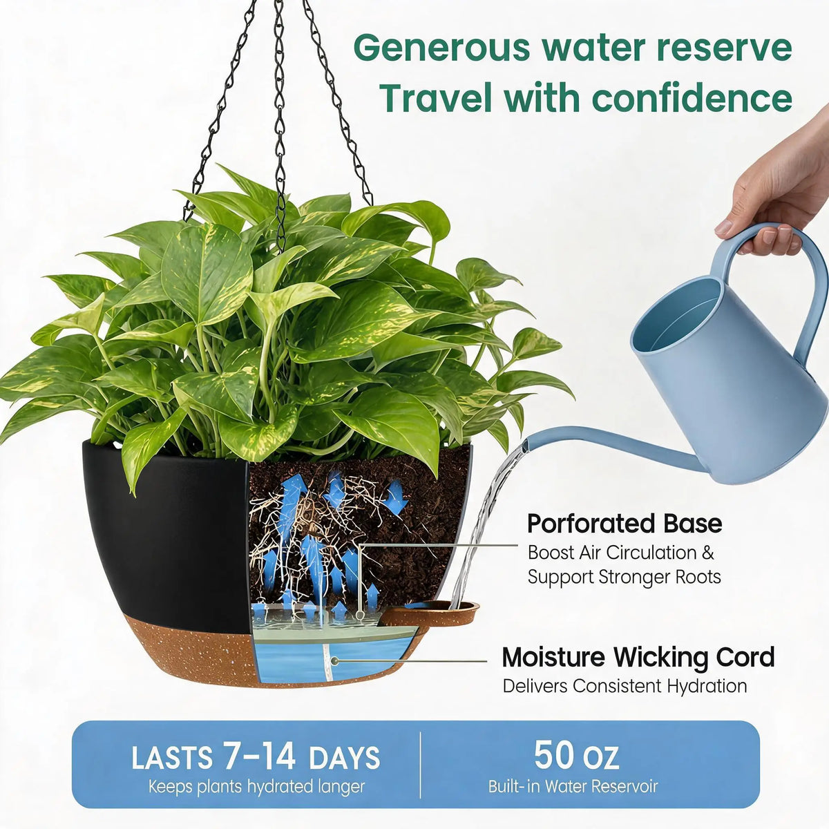 2 Pack Self Watering Hanging Planters 50oz Large Indoor Outdoor Hanging Baskets Flower Pots For Trailing Plants Side Fill Spout