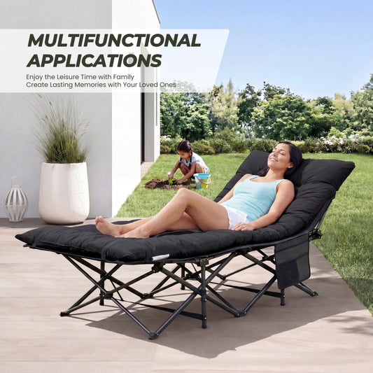 JHK Folding Camping Beach Lounge Chair Portable 3.5'' Cushion 440 lbs Sturdy Frame Compact Carry With Storage Bed for Outdoor