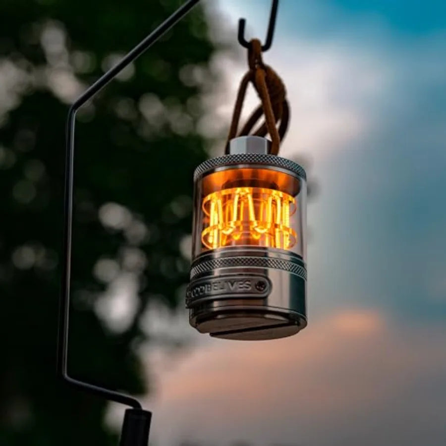 Vintage Aluminum Camping Lantern Light - Dimmable Warm Glow Lamp Handcrafted Alloy USB-C 72H Runtime IPX4 Waterproof for Hiking