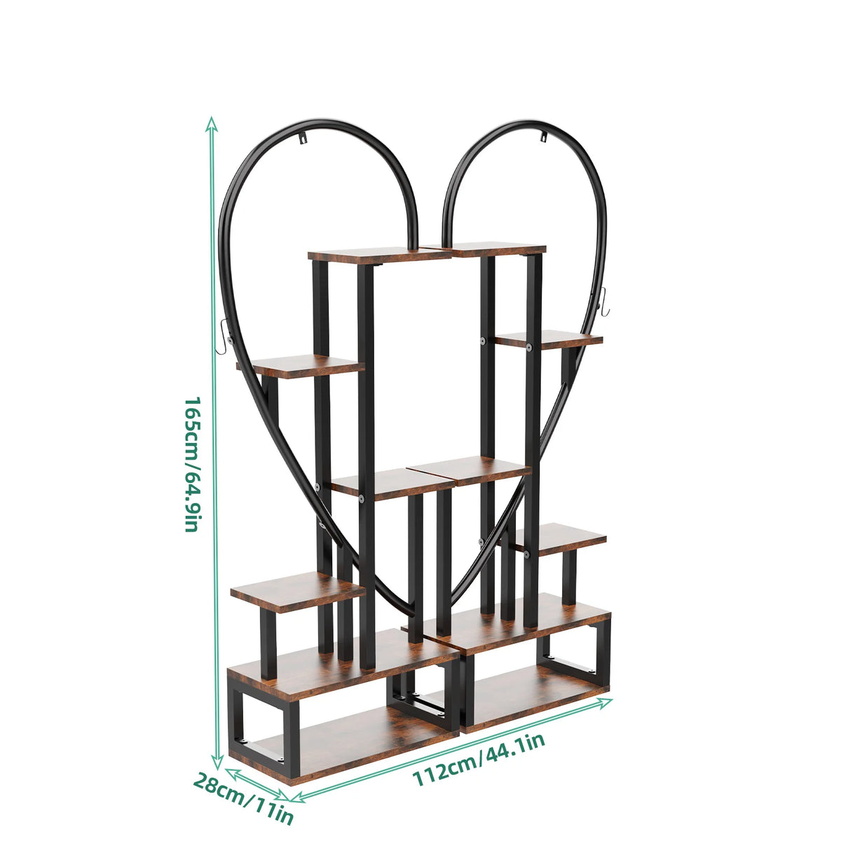 6 Tier Wood and Metal Plant Display Rack Stand Heart Shaped Storage Shelf with Grow Lights